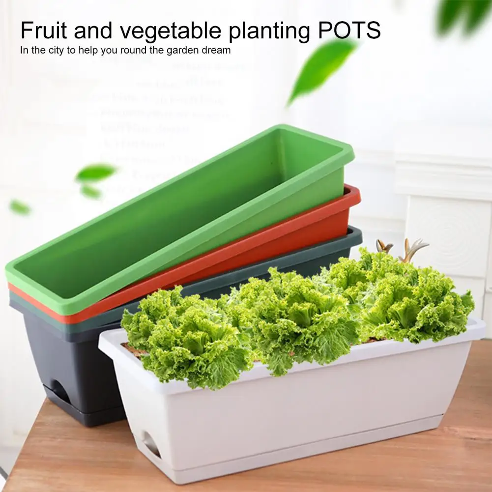 

Vegetable Planter Large Capacity Drain Hole Design Rectangular Flower Pot Windowsill Growing Planter Box Garden Supplies