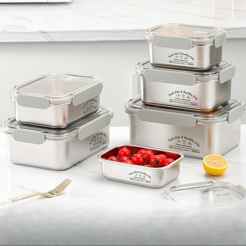 

LMM stainless steel crisper with lid refrigerator storage picnic box bento box