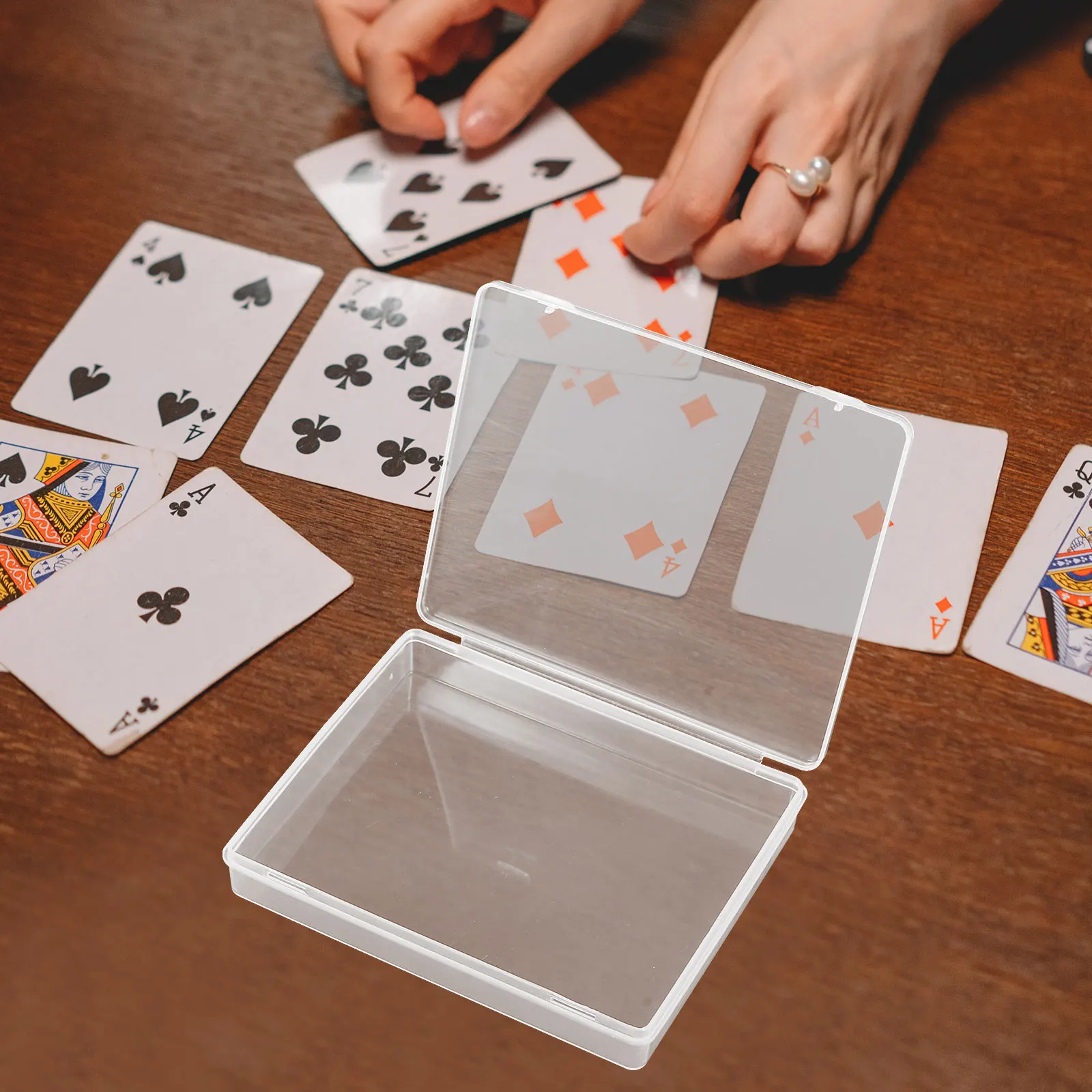 

4pcs Plastic Poker Cards Storage Box Transparent Rectangular Card Holder Durable Pp Material Lightweight Desktop Organizer For