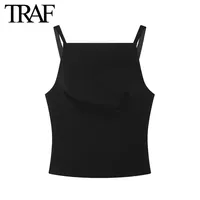 TRAF Backless Vest Tank Women Fashion 2024 Autumn New Black Back Bow Crop Blouse Street Clothing Chic Ladies Tops Mujer