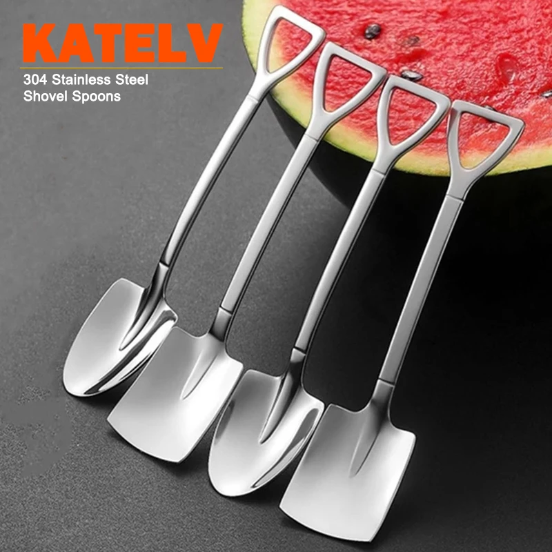 

Stainless Steel Spoon Set Shovel Coffee Mixing Spoon Creative Ice Cream Dessert Spoon Portable Tableware Set Watermelon Spoon