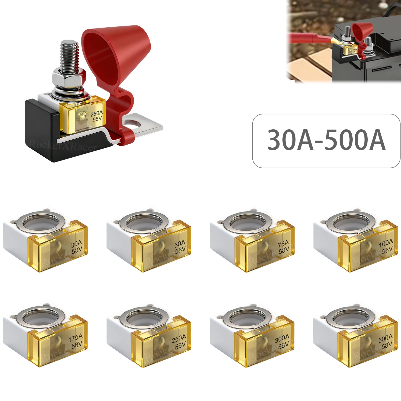 MRBF Fuse Block Holder 58V 30A 50A 100A 200A 300A 500A High Current Single Dual Battery Terminal For RV Boat Solar Marine