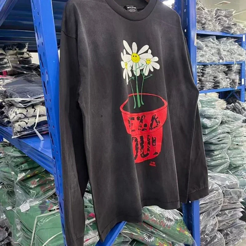 Arrival Washing Saint Printing Long Sleeve Men Women Oversize Outdoor High Quality Round Neck Fashion T-shirt