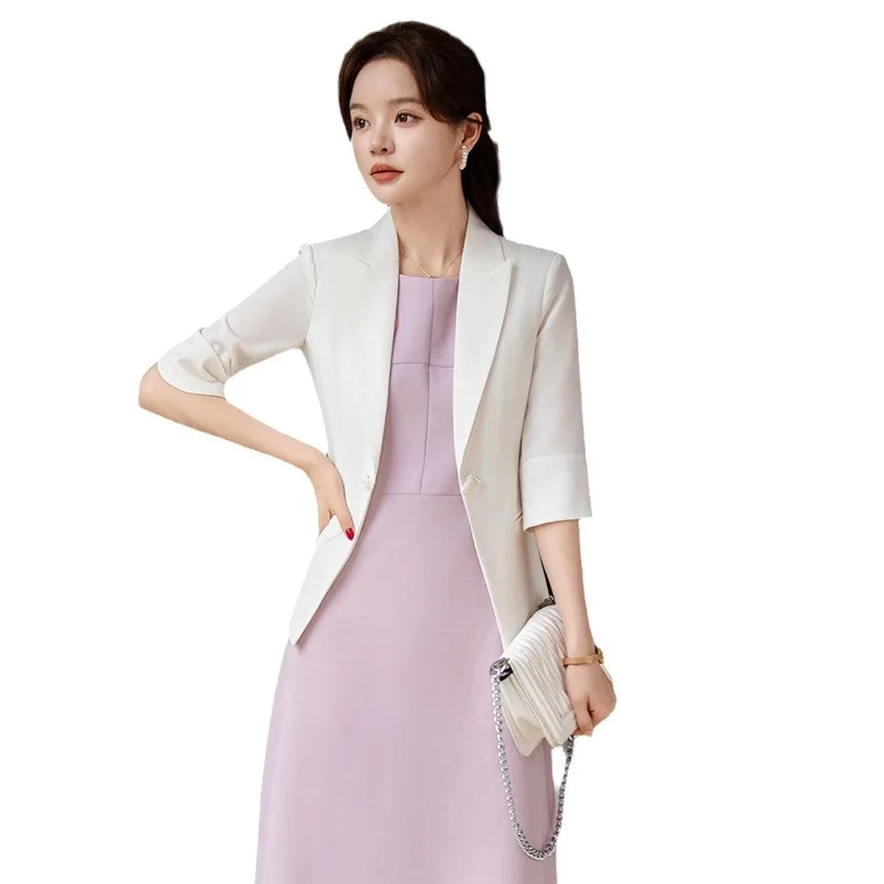 Women's Three-Quarter Sleeve Thin Small Suit Coat Summer2024New Small Waist Trimming Casual Elegant Business Suit Suit