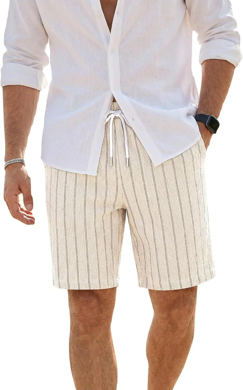 

Мужские повседневные шорты в полоску с эластичным поясом и завязками