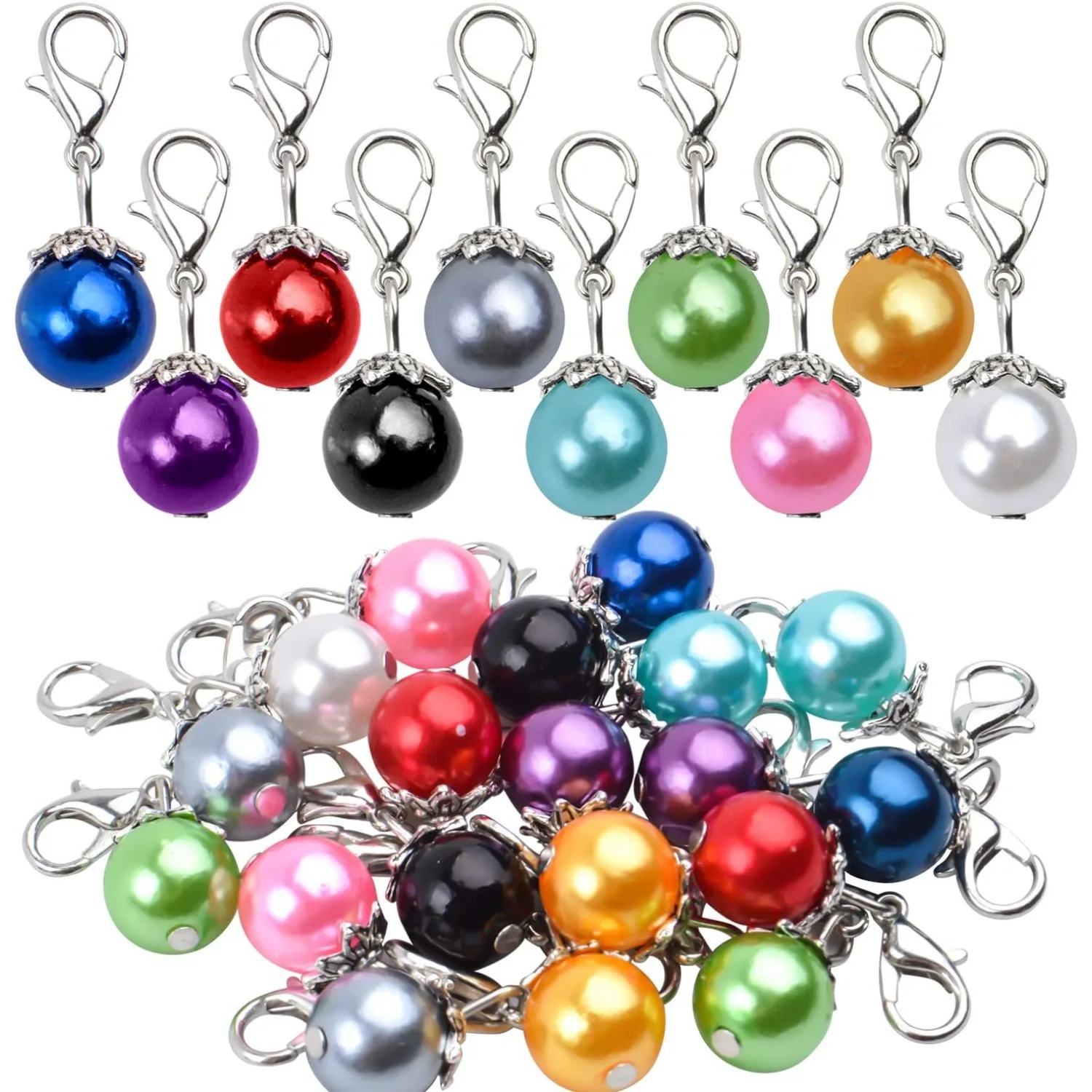 Ciondoli a clip, 20 ciondoli pendenti con perle colorate, perline pendenti con chiusura a moschettone, collane per creazione di gioielli - 10 colori