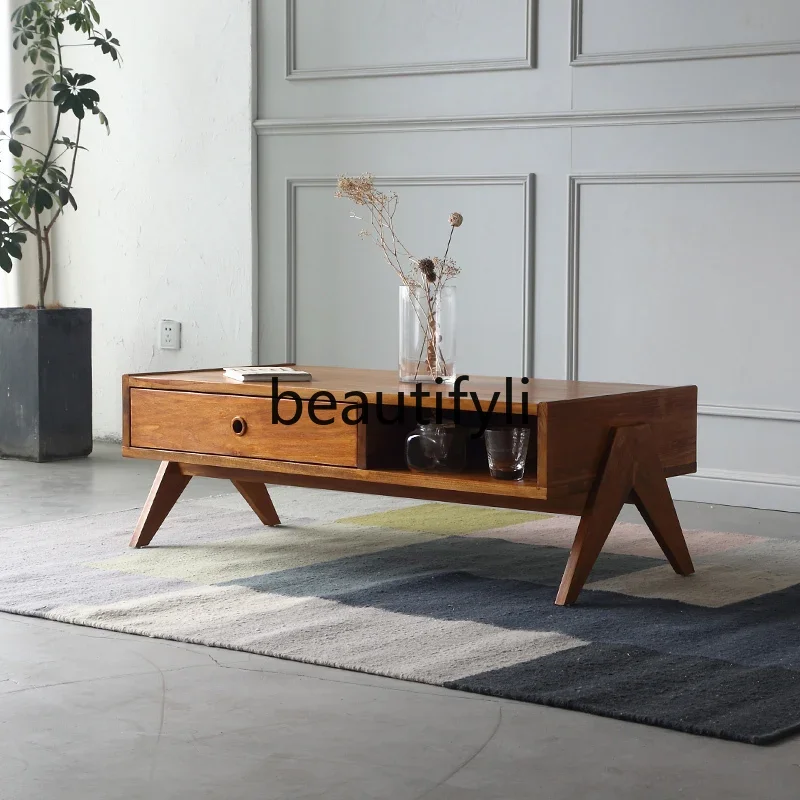 

Solid wood coffee table retro designer living room small apartment nostalgic Chang Nordic medieval furniture