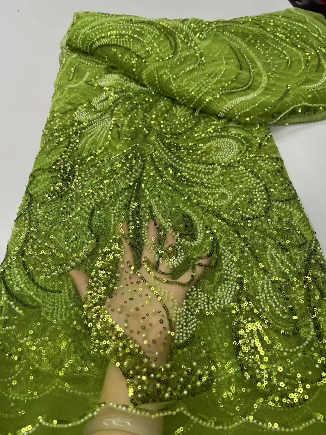 Perlenbesetzte Spitze, afrikanische Tüll-Spitzenstoffe, französischer Spitzenstoff, 2025, hochwertige Spitze, 5 Yards, nigerianischer Spitzenstoff für Partykleid