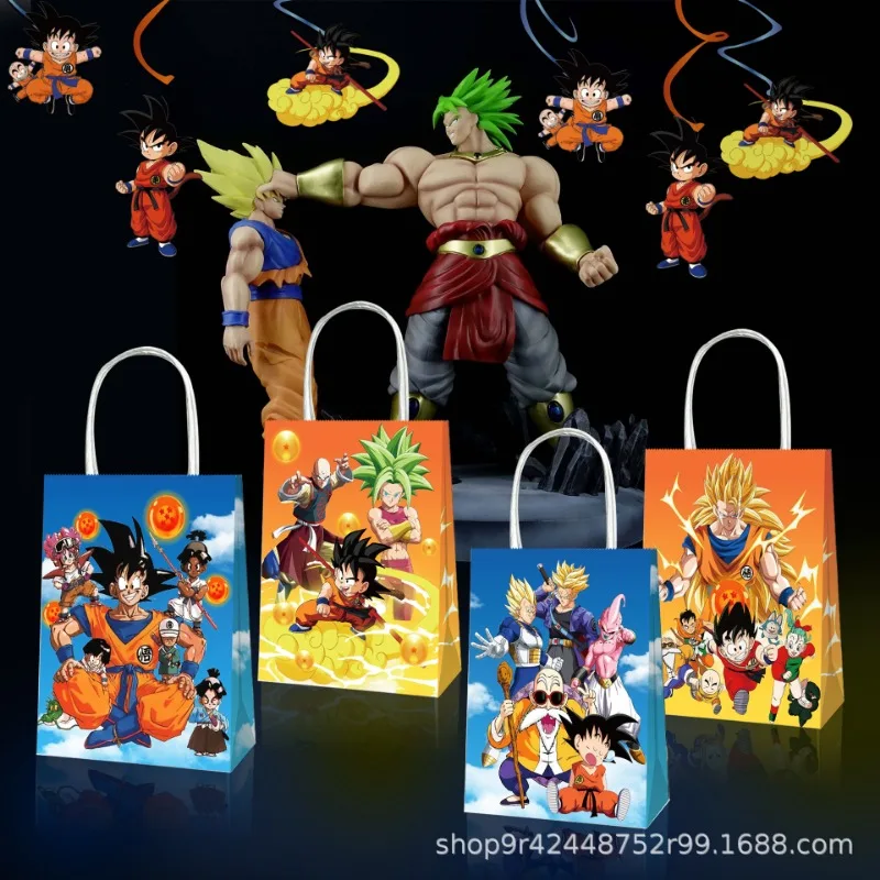 Dragon Ball 12PCS Gift Bags Birthday Party Supplies Pendant Son Goku Kids Anime Party Companion Toys Kraft Paper Handheld Paper