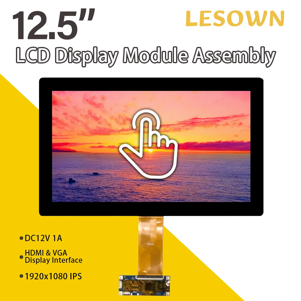 LESOWN 12.5 Touch Widescreen HDMI VGA 1920x1080 Full HD IPS LCD Panel eDP 30PIN Interface Module for Industrial Machines