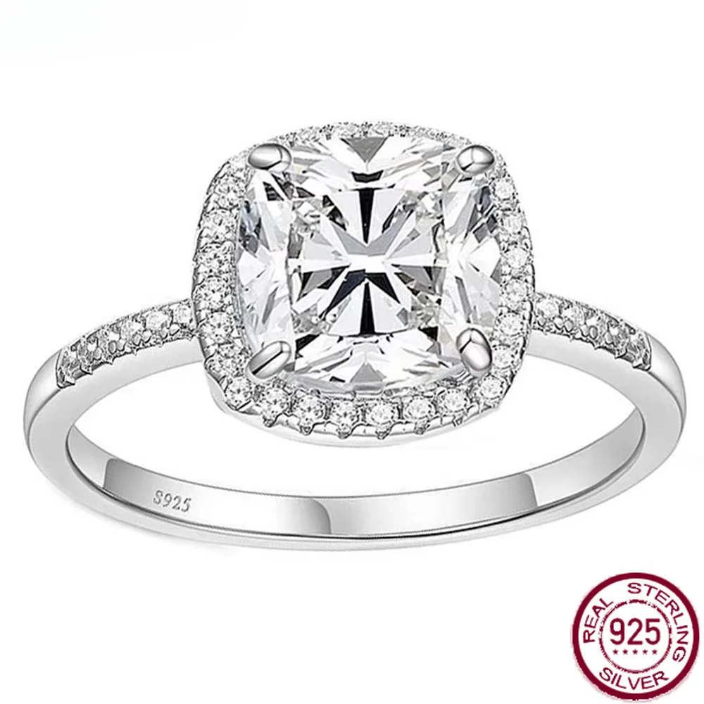 Yaranyan Classic Solid 925 Sterling Silver Cushion Cut 6*9 MM 4CT Lab Sapphire Gems Engagement Rings Fine Jewelry Wedding Gifts