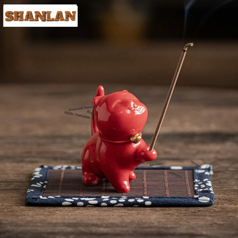 HOYIHM 1pcs Cute Cat Play Fish Incense Insertion Zen Line Lncense Lnsertion Seat Accessories Sandalwood Burner Thread Insertion