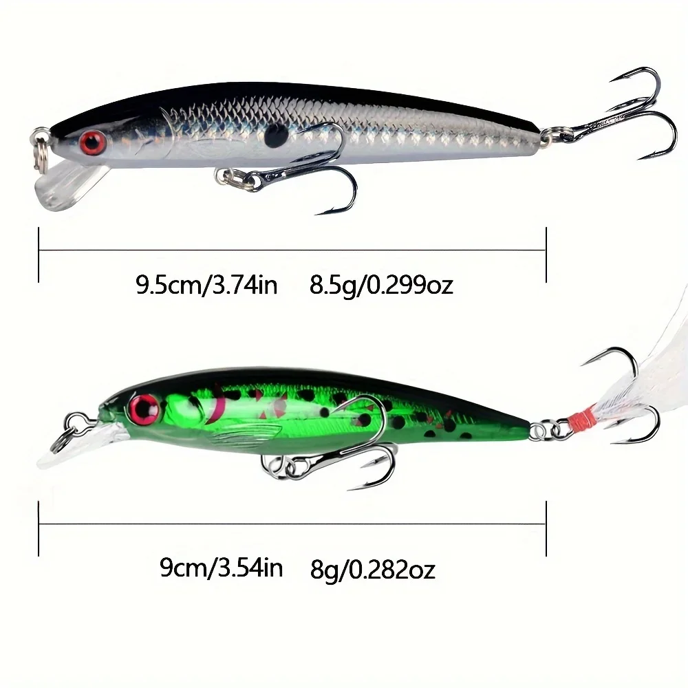 20Pcs Laser Minnow Artificial Hard Wobbler Fishing Lures Set with Feather Hook Catch More Fish with Bait