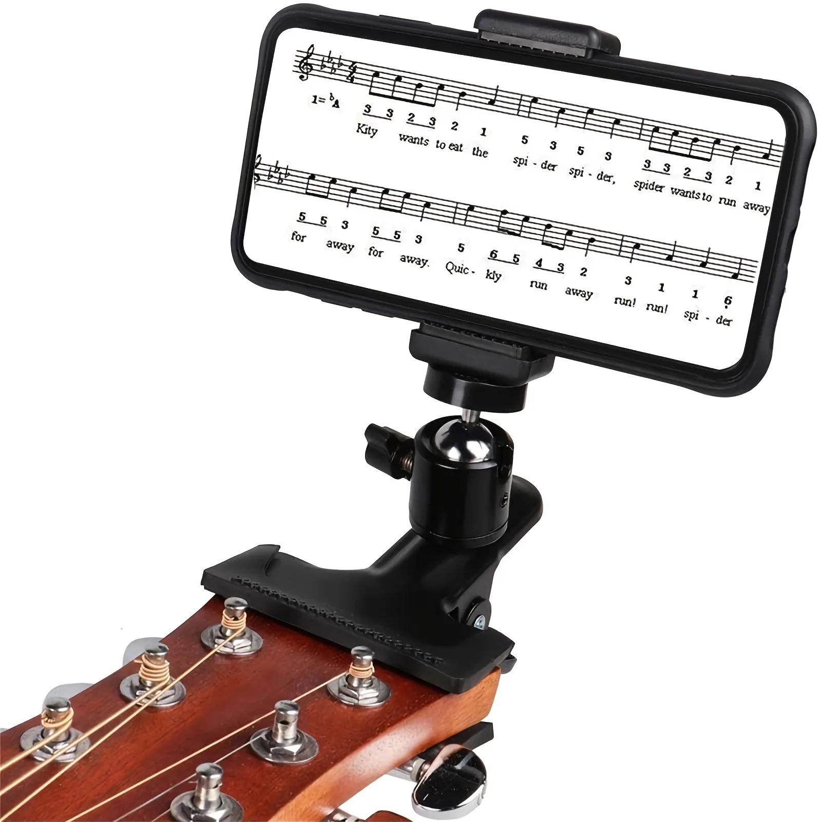 1pc Guitar Head Clip Phone Stand, Live Streaming Tripod Desktop Music Ukulele 360 Degree Rotating Stand