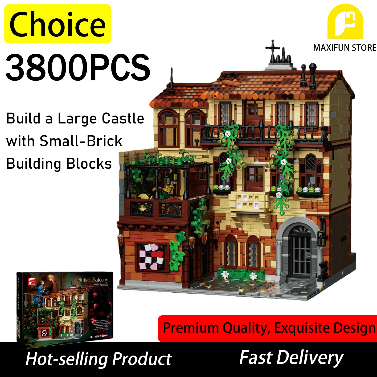 

3800 шт. романтическая версия Джульетта, набор строительных блоков для балкона, сделай сам, архитектура, сборная модель, креативный рождественский подарок для взрослых, подростков
