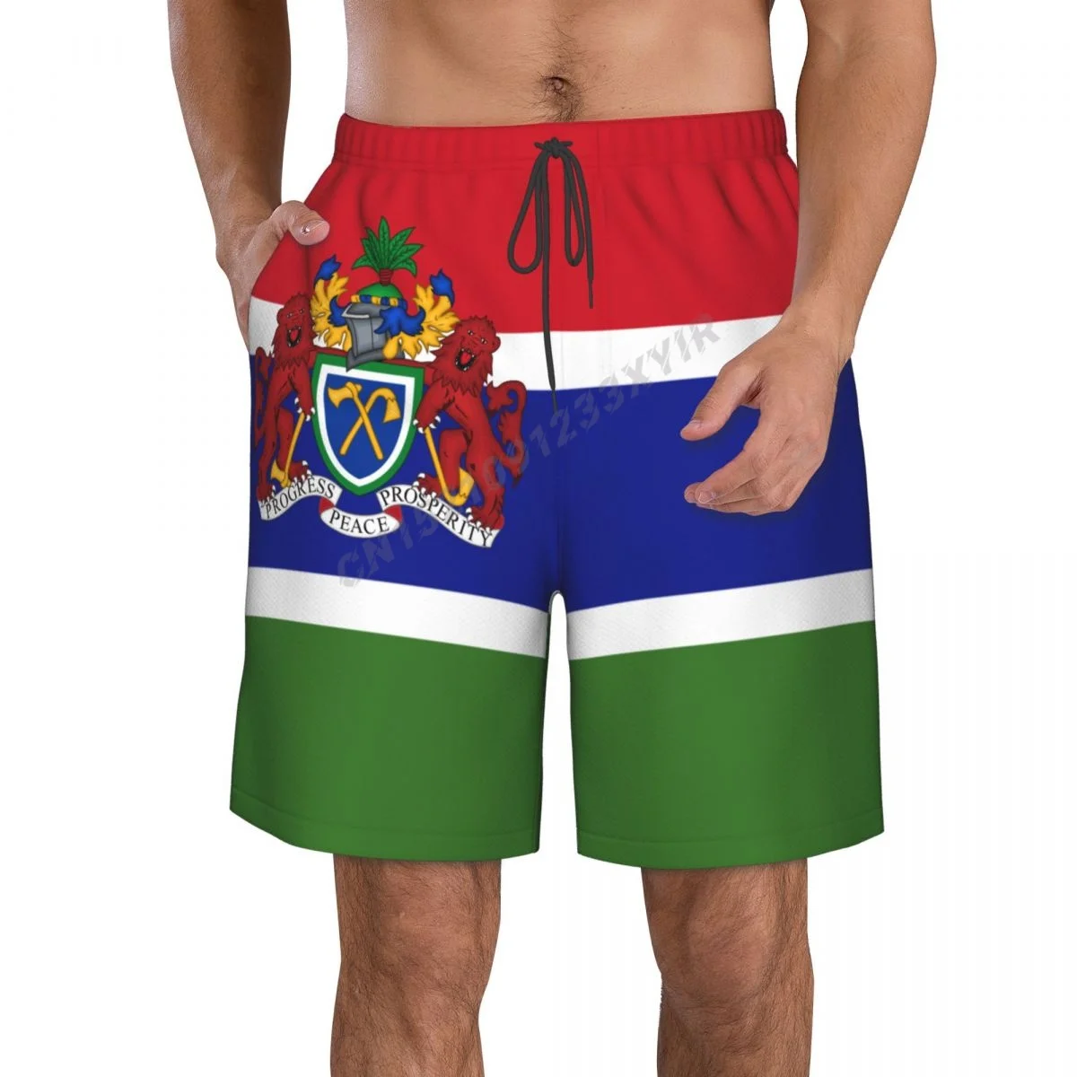 

Summer Men's Gambia Flag Beach Pants Shorts Surfing M-2XL Polyester Swimwear Running