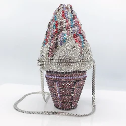 Purple/Red/White Rhinestone Evening Bag Ice Cream Shape Women Crytal Wedding Purses Diamond Party Cocktail Clutches Minaudiere