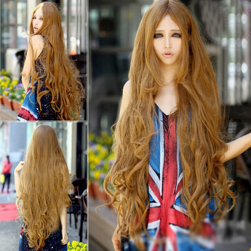 Super Long 100CM Full Wigs Fashion Cosplay Costume Hair Anime Wavy Straight Curl