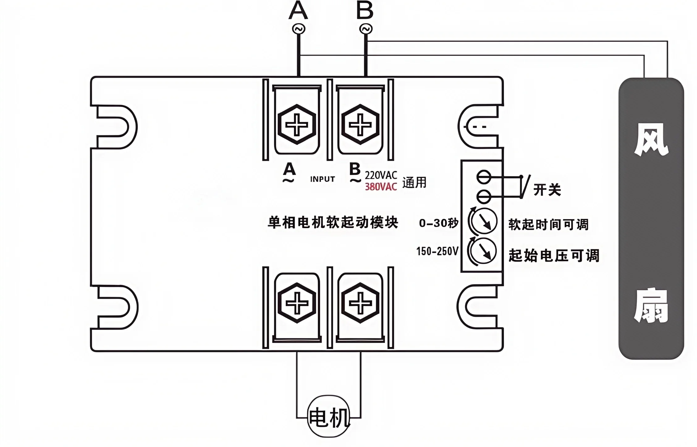 220V 단상 지능형 모터 소프트 스타터 소프트 스타트 모듈 소프트 스타트 50-60HZ 호환 2/3/4/ 6/ 8KW SSR-100WA-R(4KW)