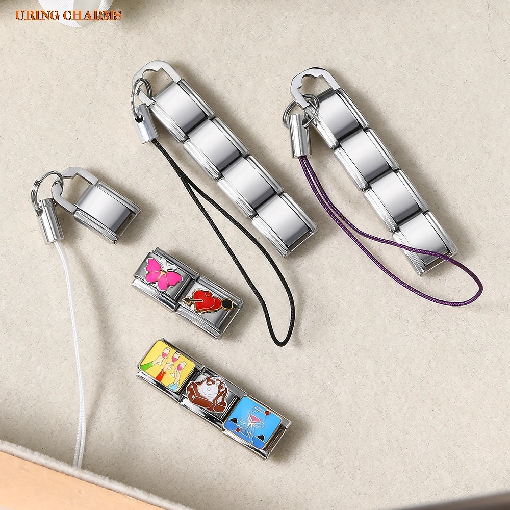 URING Schlüsselanhänger mit buntem Seil, passend für 9 mm italienischen Charme, Edelstahl, Herstellung von DIY-Charms, weiblich, männlich, täglicher Schmuck, Geschenke – Detail 7