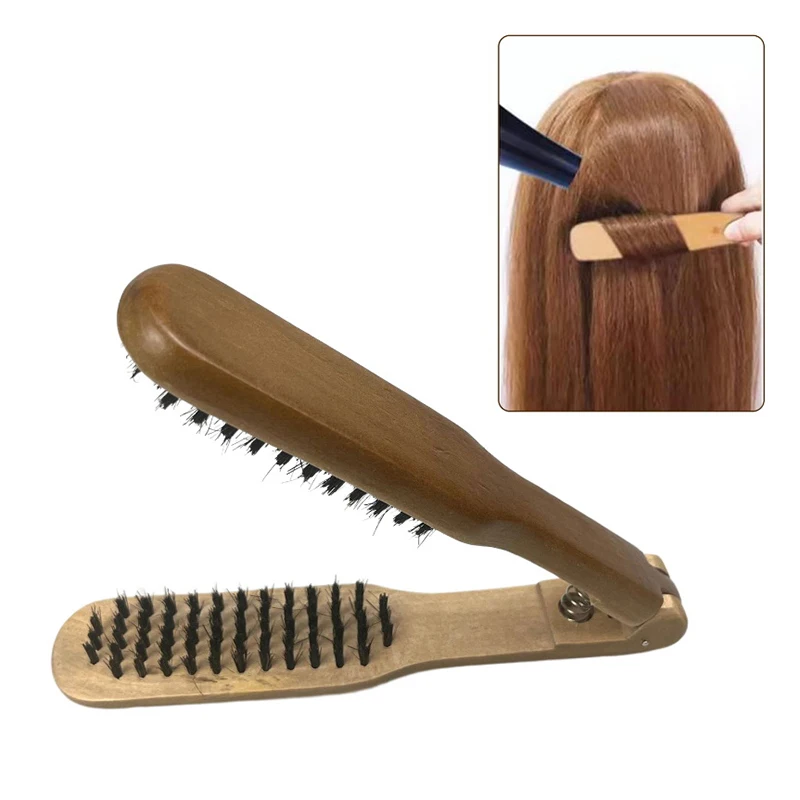 1Pc Professionele Stijltang Varkenshaar Steil Haar Dubbele Borstel V-vormige Kam Clip Doet Geen Pijn Styling Tools diy Thuis