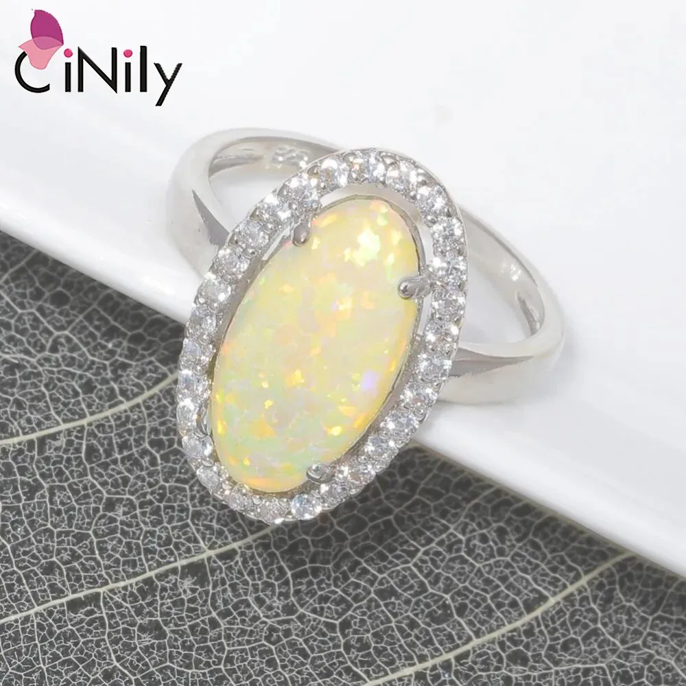 CiNily Created Yellow Fire Opal Cubic Zirconia Silver Plated Rings for Women Fashion Jewelry Ring Size 5-12
