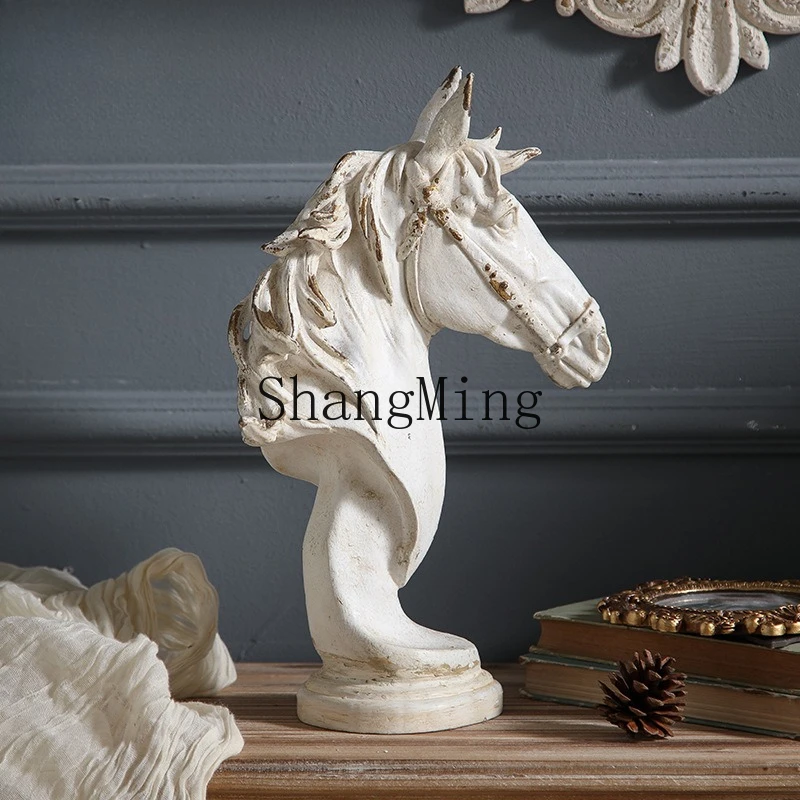 

FG retro creative entrance ornament horse head resin handicraft living room TV cabinet decoration