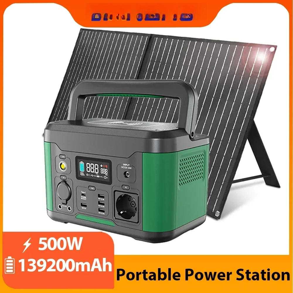 Цзяаньшу 139200 Портативная электростанция mAh Power Bank 220 В, 500 Вт, 515 Втч, EPS, складная солнечная панель 100 Вт, 18 В для кемпинга, палатки, путешествий