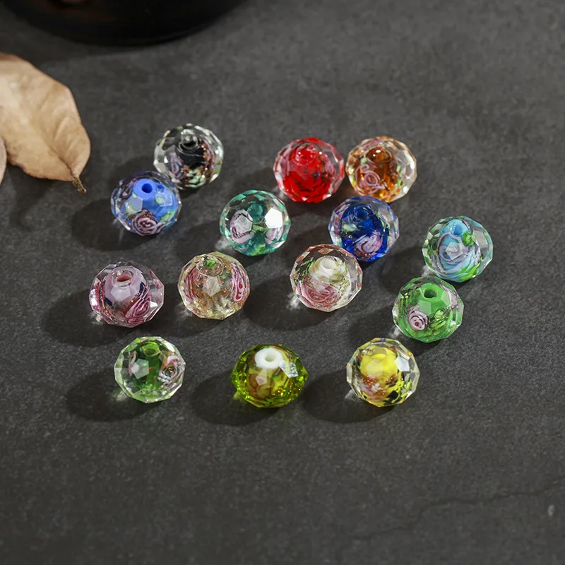 10Pcs/lot Murano Transparent Faceted Rondelle Flower Lampwork Crystal Glass Beads for Bracelet Making Necklace Diy Accessories