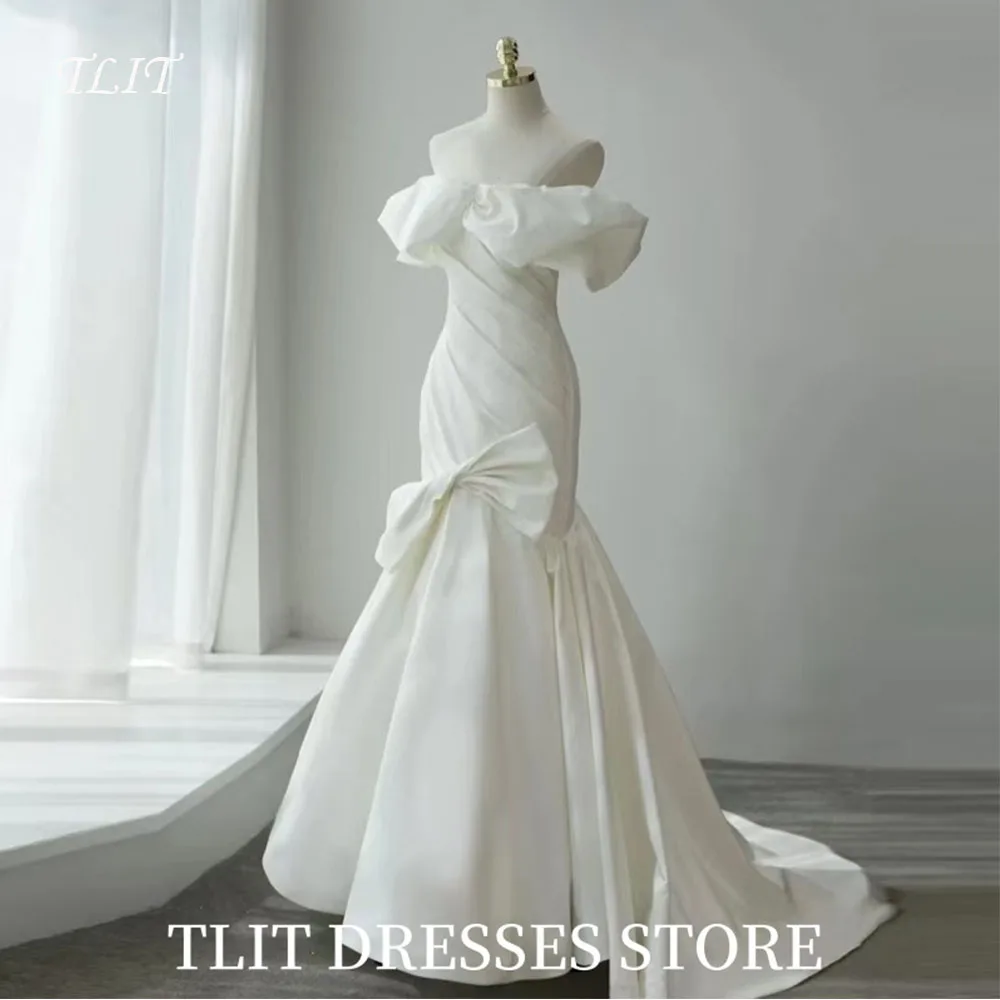 

TLIT Elegant White Mermaid Wedding Dress Strapless Prom Gowns Korea Bridal Dress Photos Shoot Customized Floor-Length Gowns Bow