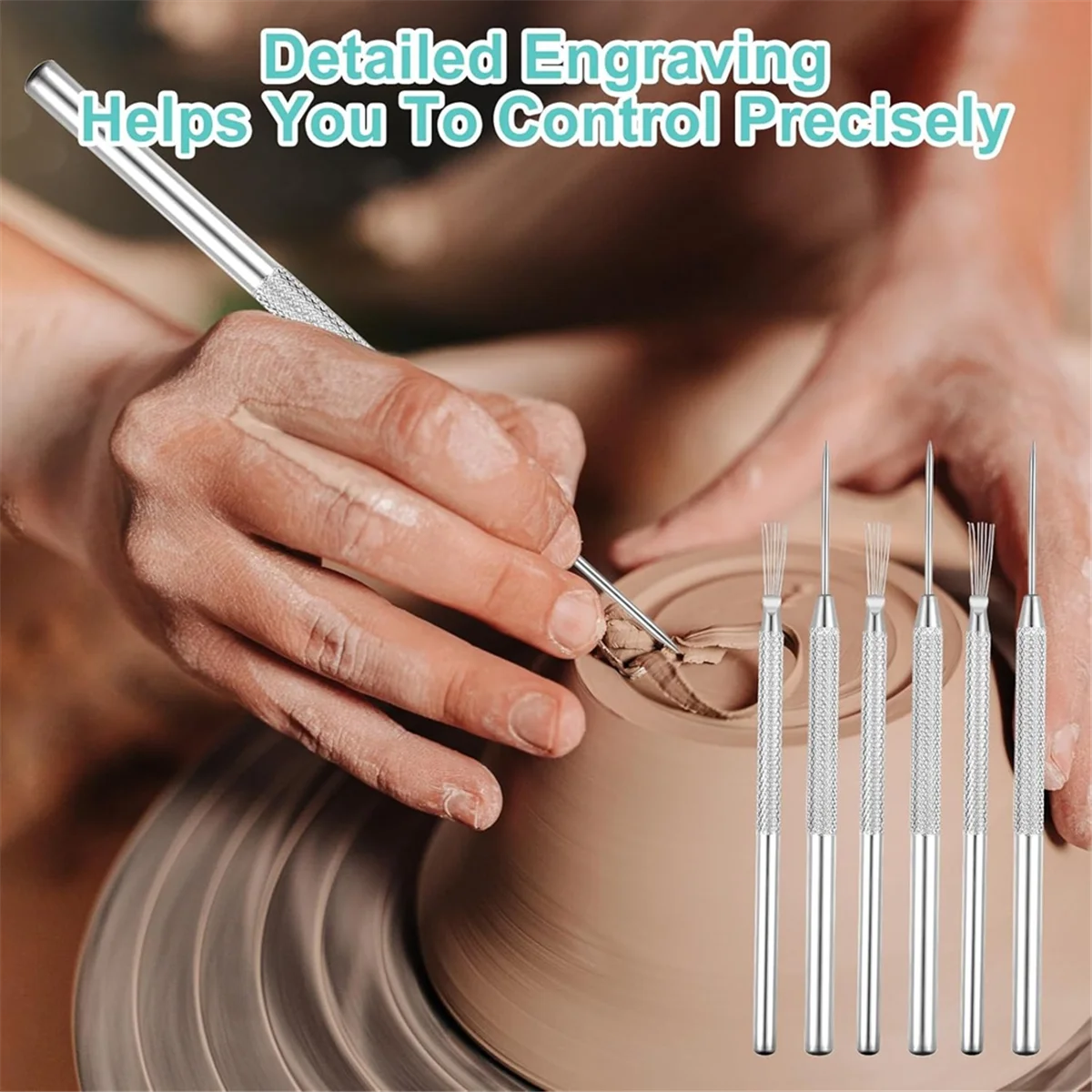 SZSC 6 Pcs Clay Needle Tools 5.3 Inch Pottery Tools Carving Modeling Kit for Ceramic Wire Texture Detail Ceramics Tools