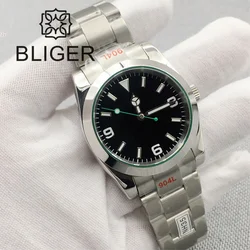 BLIGER 36mm/39mm Polished BezeAutomatic Men's Watch NH35A Mingzhu PT5000 MIYOTA Sapphire Crystal Green Luminous Dial Steel Strap