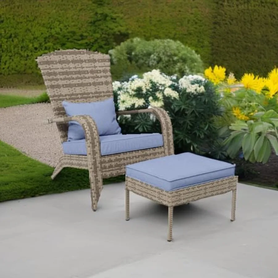 كرسي Adirondack للفناء مع كرسي حفرة النار في الهواء الطلق العثماني مع وسائد عالية الظهر ومساند للذراعين للمقعد الكبير لحديقة سطح السفينة B #6