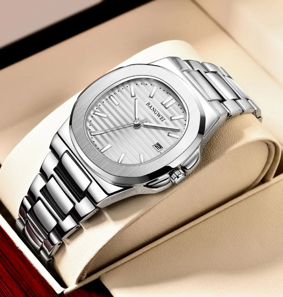 BANGWEI Modische Quadratische Quarz-Herrenuhr Wasserdicht Leuchtend mit Datumsanzeige Edelstahl-Uhren für Männer Luxuriöse Business-Herrenarmbanduhr – Detail 16