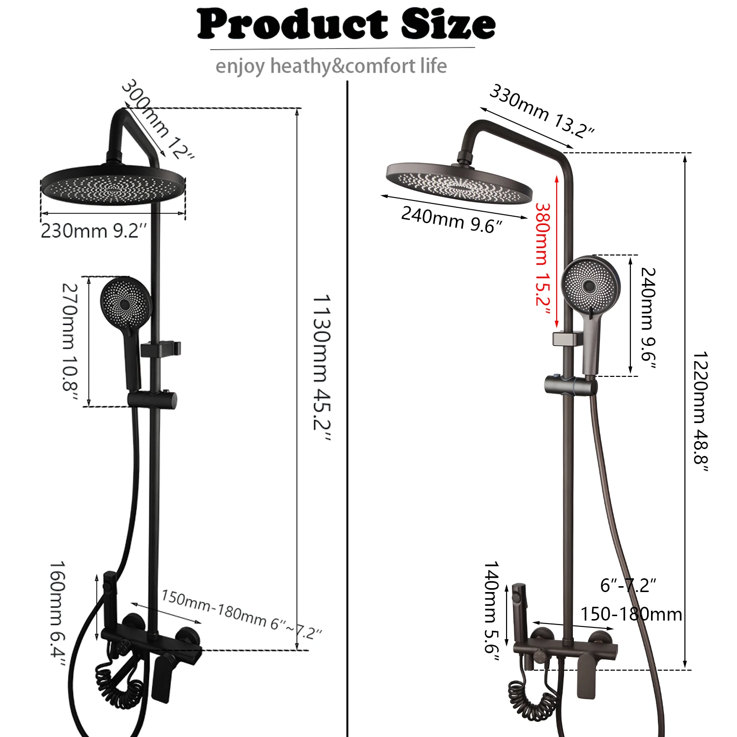 KEMAIDI Bathroom Shower Faucet Set Grey 4-functions Rainfall Shower Systerm Solid Brass Bath Mixer Shower W/Bidet Spray Faucets