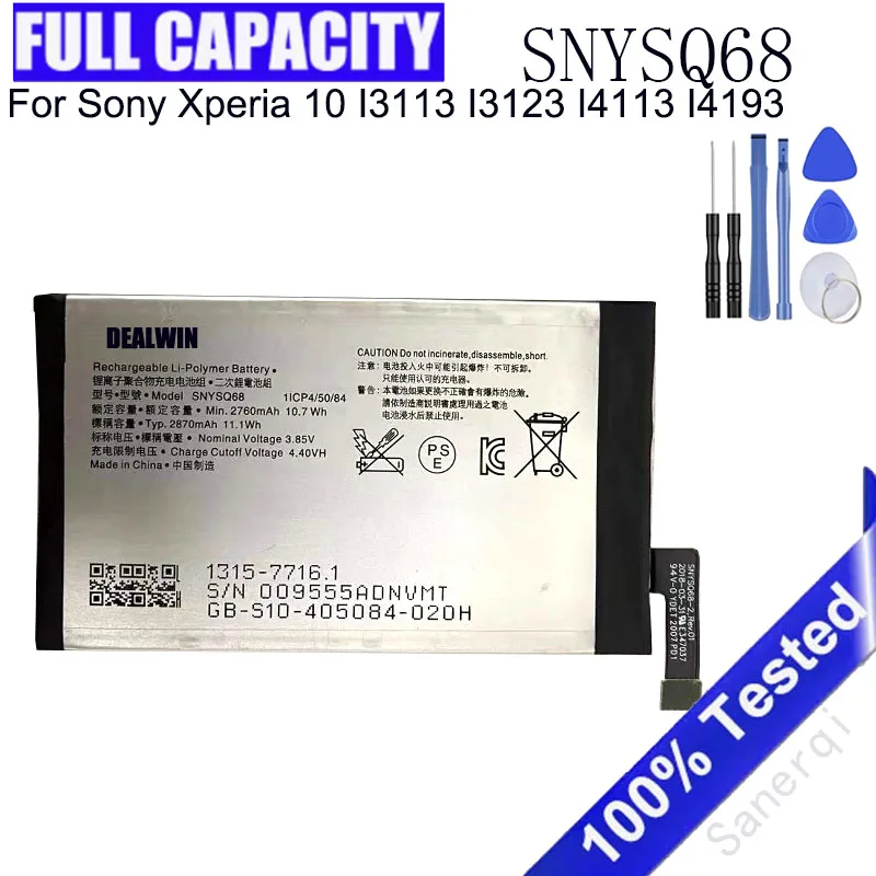 100% Orginal SNYSQ68 2870mAh Battery For Sony Xperia 10 I3113 I3123 I4113 I4193 Mobile Phone Batteries Bateria +Tools