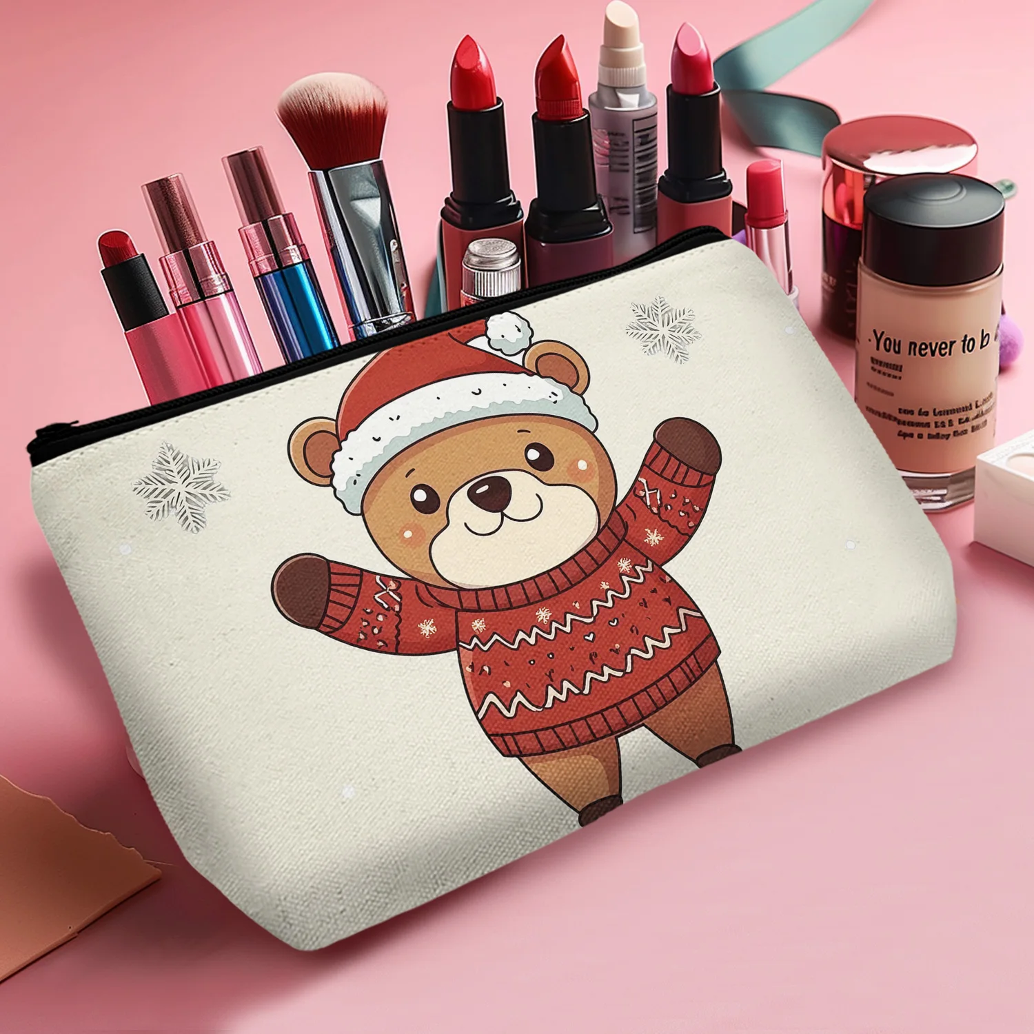 1Pc Cartoon Cute Animal Cosmetic Bag Bear Christmas Durable Zipper Portable Women'S Cosmetic Bag Best Gift For Friends A