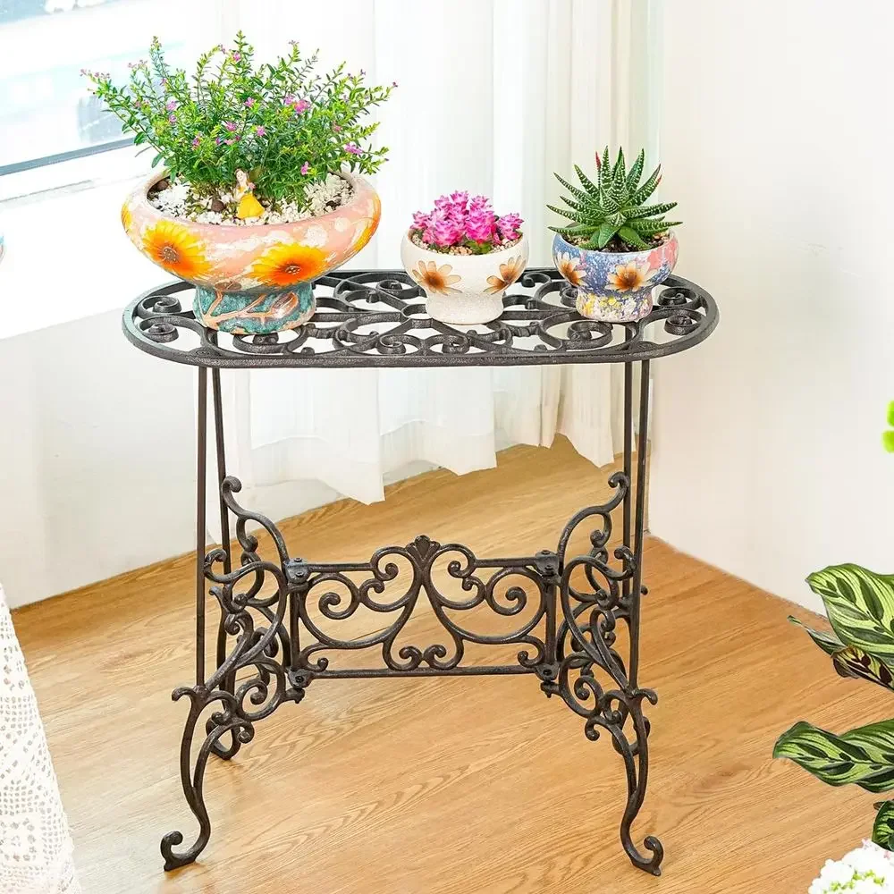 Sturdy 1-Tier Cast Iron Plant Stand - 22.6 Outdoor/Indoor Vintage Metal Shelf for Plants, Vases, Ornaments & More