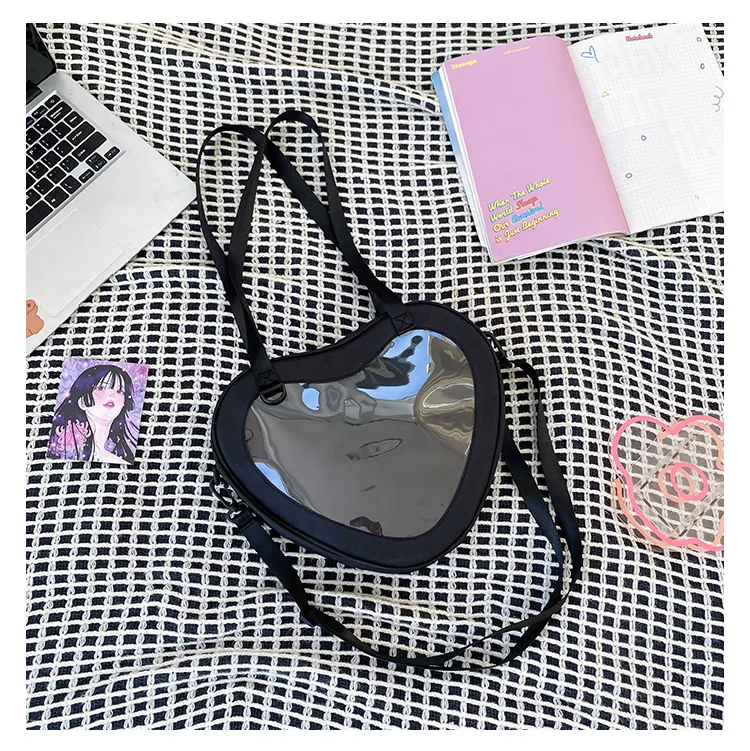 Fashion Women Transparent Shoulder Bag Love Heart Shaped PVC Clear Bag Lady Girls Underarm Casual Travel Handbag Messenger Bag