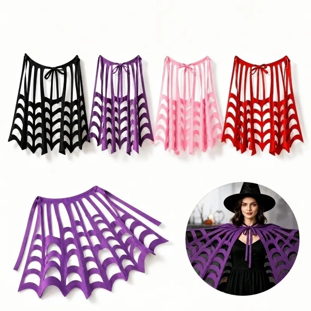 Solid Color Halloween Cape Felt Material Mesh Texture Spiderweb Shawl Adult Size Hollow Out Felt Mesh Cape Costume Event