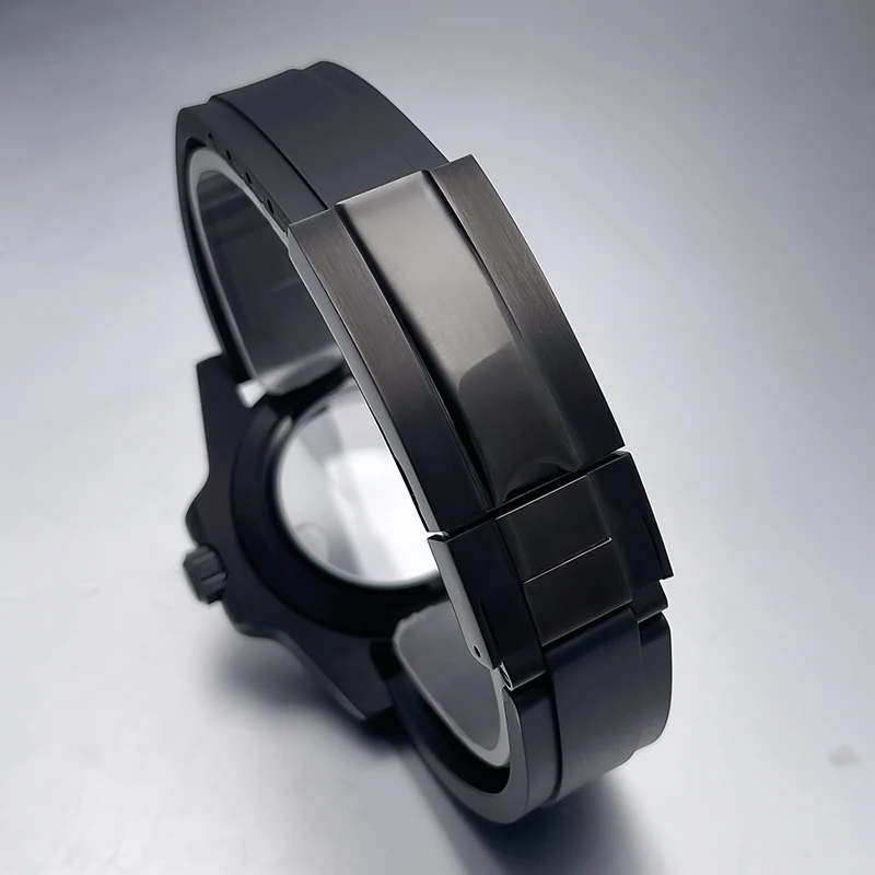 40mm NH35 Watch Case All Black Sub Style Rubber Strap Sapphire Crystal Stainless Steel Nh34 Nh36 Nh35 Nh38 Movement Watch Case