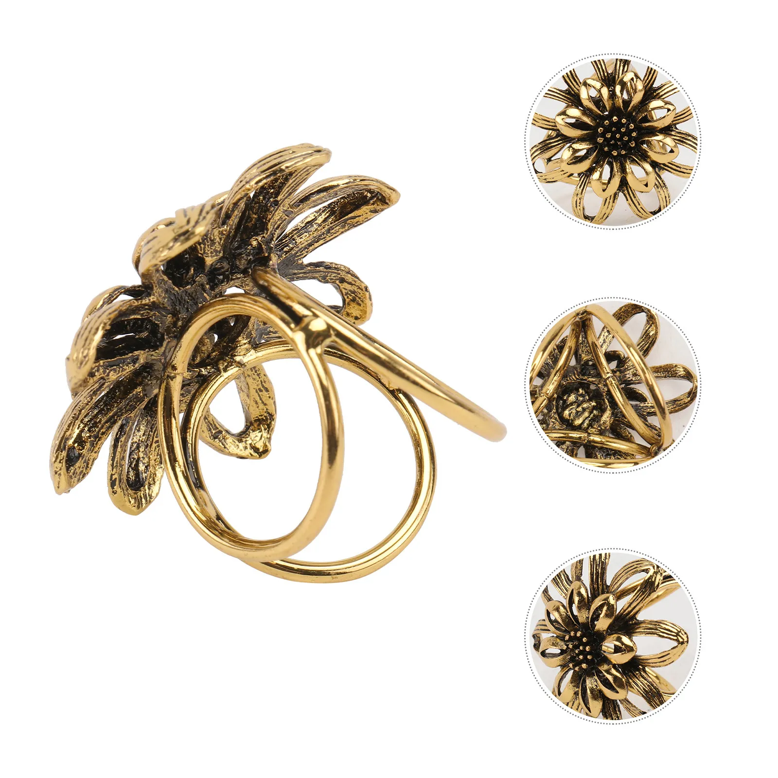 

Стильная золотистая клипса для шарфа с цветочным дизайном из трех колец, примерно 39x39 см, для свадьбы, выпускного, банкета, вечеринки, кольцо-фиксатор для шарфа/шали