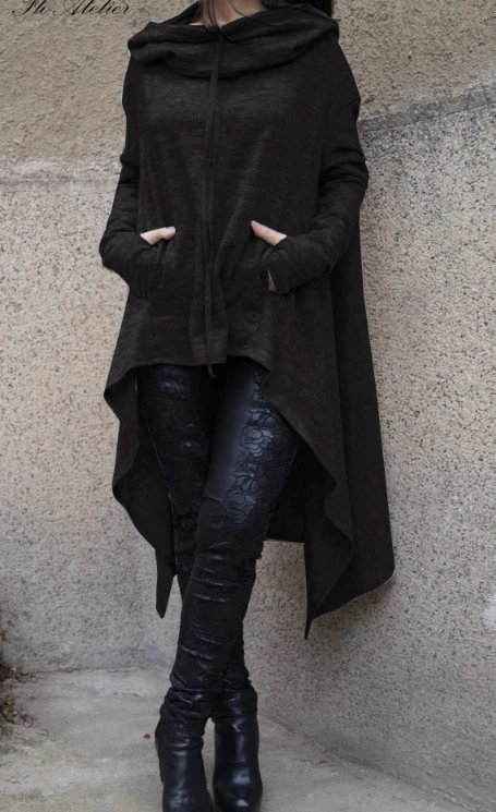 

Осенне-зимняя толстовка с капюшоном, однотонная, удлиненная, свободного кроя, женская, повседневная, удобная.