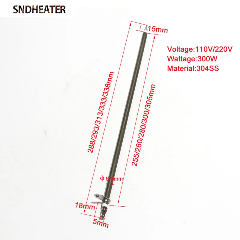 SNDHEATER 110 V/220 V Elettrico Aria Secco Tubo di Riscaldamento 288/293/313/333/338mm Verde 304SS 300 W 6.6mm per Forno Domestico 2 pz/lotto