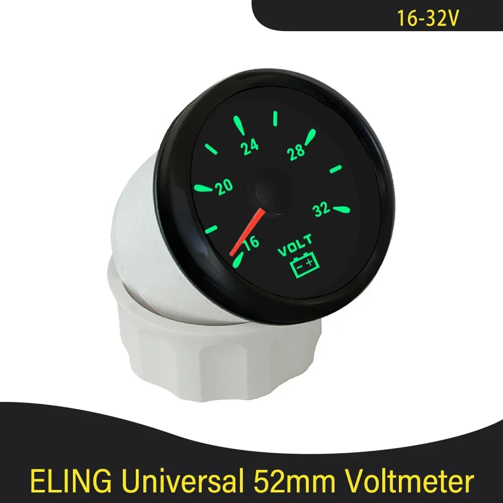 Waterproof 52mm Voltmeter Volt Gauge 8-16V 16-32V with 7 Colors Backlight for Boat Automobile Motorcycle Yacht Universal 12V 24V