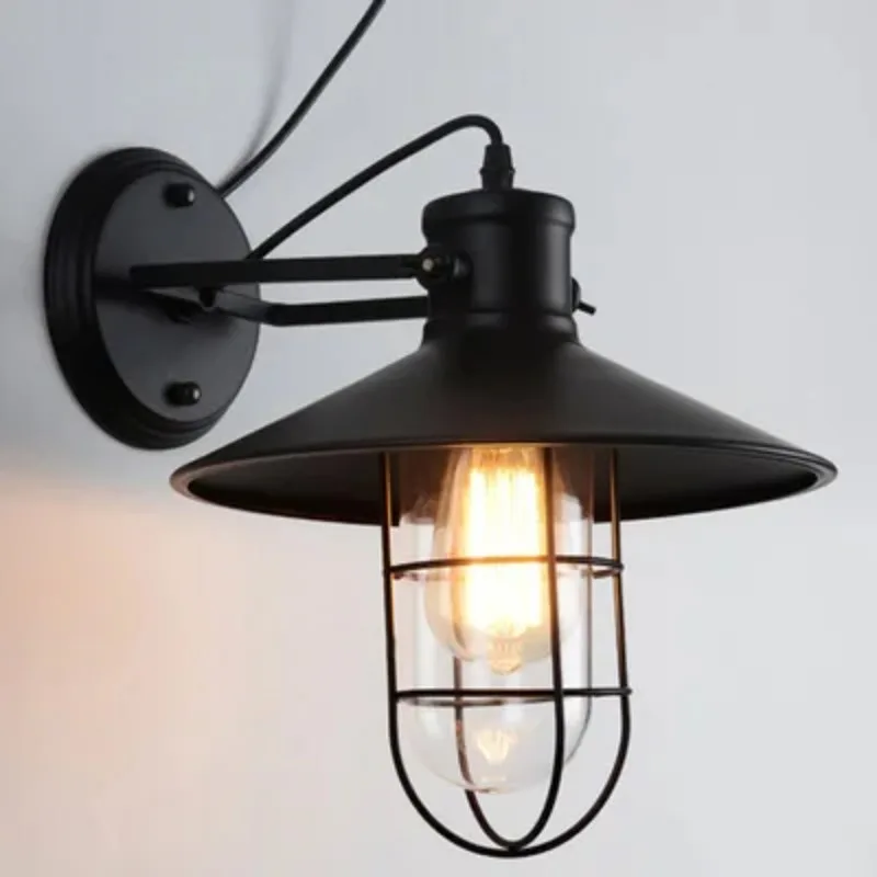 

Nordic Home Retro Wall Decor Warehouse Industrial Style Light Wrought Iron Bedroom Dining Room Study Cafe Wall Lamp Ornament