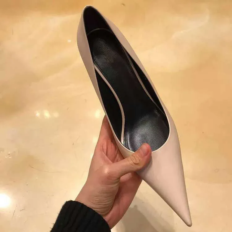 2024 Spring New Black Sexy High Heels Women\'s Thin Heels Pointed Bare Color Light Mouth Heels Versatile French Single Shoes