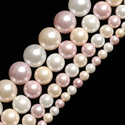 White Pink Shell Pearls Beads Natural Shell Round Loose Spacer Beads for Jewelry Making DIY Bracelet Earrings 15'' 4 6 8 10mm