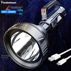 Powerful Handled LED Flashlight USB Rechargeable Work Light Waterproof Torch Searchlight Camping Lights