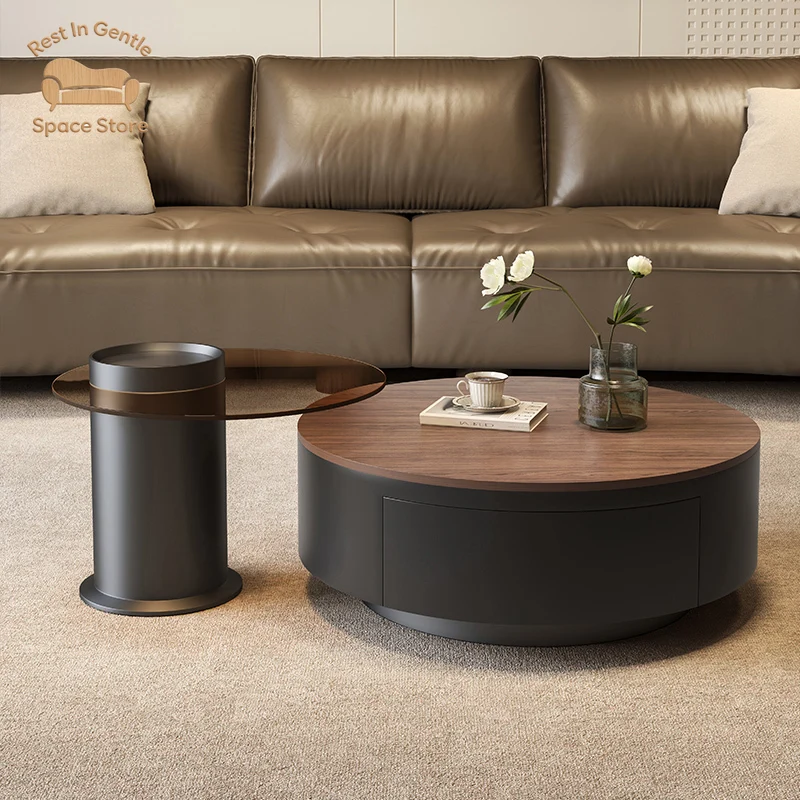 Cream wind size round walnut coffee table combination living room household small apartment light luxury French tea table medium